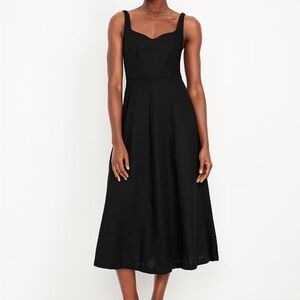 Black Linen Midi Dress